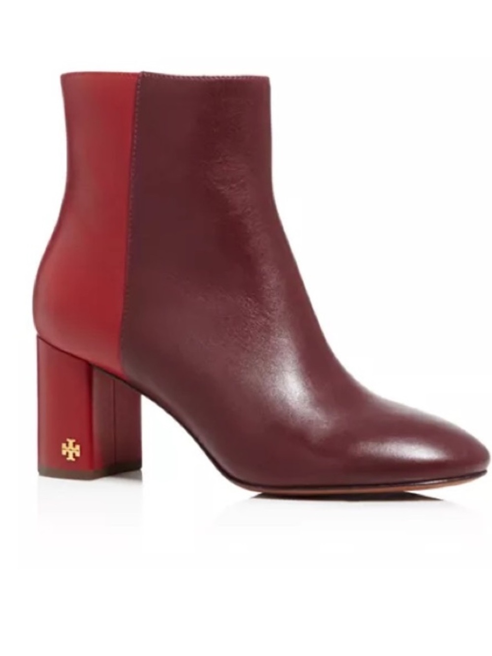 Tory Burch Brooke Two-Tone Leather Ankle Boots Burgundy Red Size 6